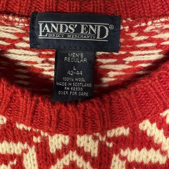 Vintage Scotland Lands' End Large (42-44) Wool Sweater Red White Pullover Mens - Picture 4 of 7